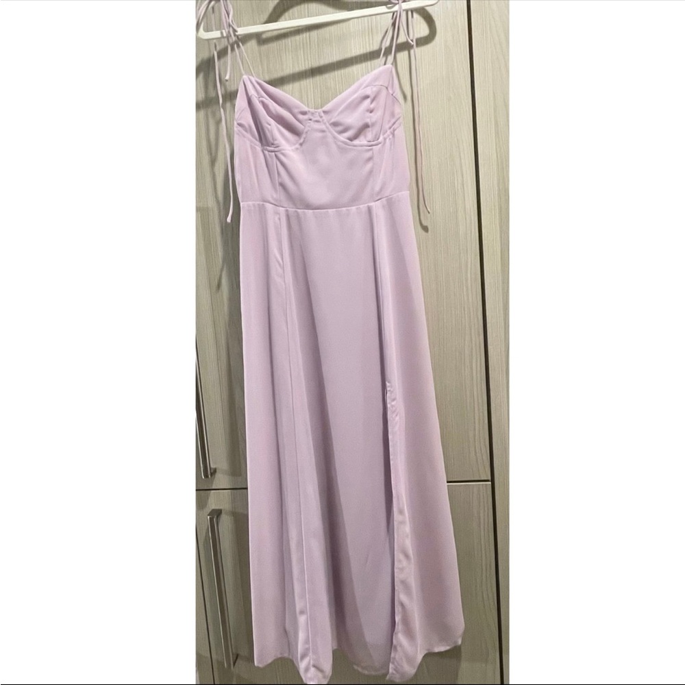 Elegant Lavender Spaghetti Strap Dress With Slit